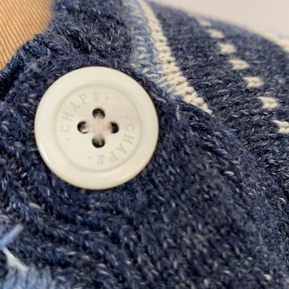 Chaps Ralph Lauren Sweater 100% cotton blue striped button neck top XL Petite - Picture 5 of 10